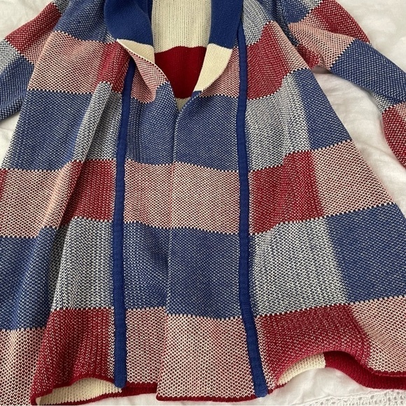 ModCloth SMALL Simply Snuggly Plaid Cardigan Blue Red Cotton - Picture 4 of 11